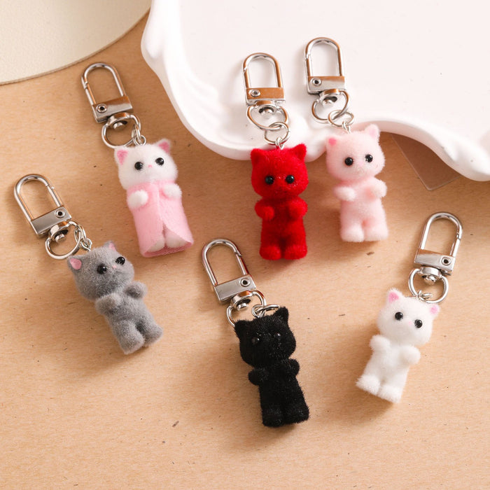 Wholesale Cute cartoon plush cat keychain pendant hanging decoration resin exquisite backpack bag car keychain