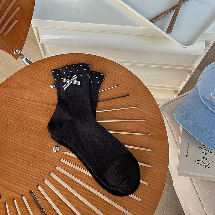 Wholesale Socks Thin Breathable Socks Loose Mouth Wave Point Middle Tube Socks College Wind Pile Socks