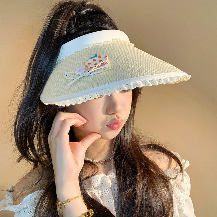 Wholesale Cute bow button top sun hat, large brim sun hat, straw hat, UV resistant sun hat