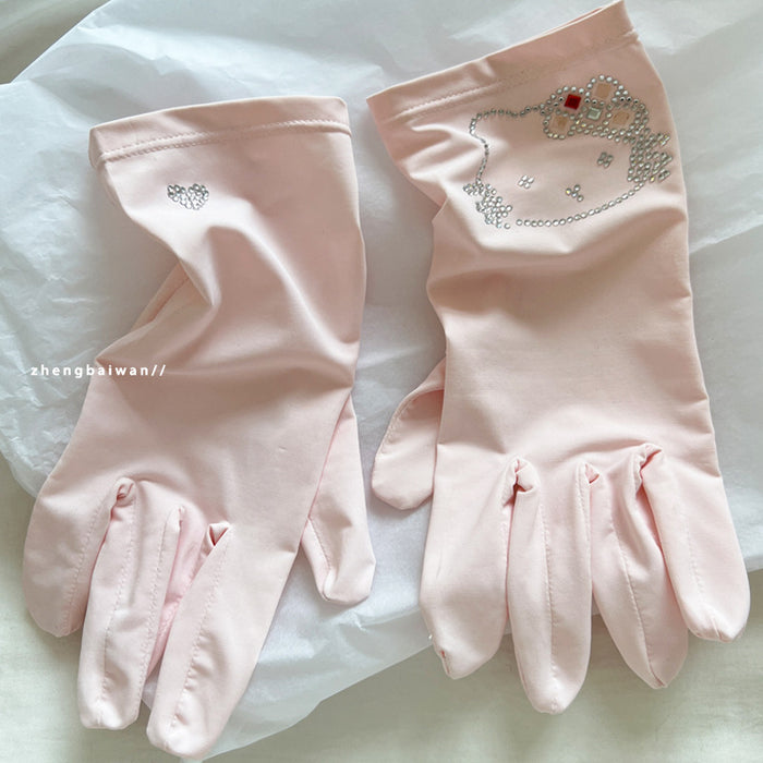 Wholesale Summer Sunscreen Ice Silk Non-slip  Gloves Cute Full-finger Thin Anti-driving Gloves