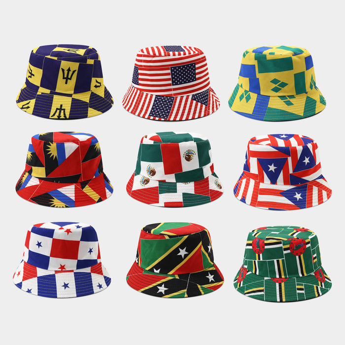Wholesale Summer World Cup National Flags Pattern Double-Sided Bucket Fashionhat for Men and Women