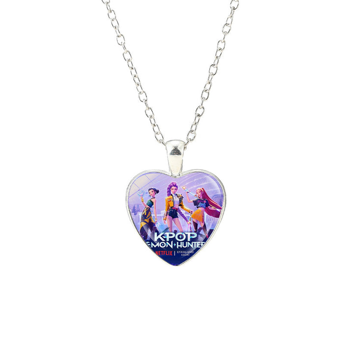 Wholesale Anime Kpop glass heart pendant Necklaces