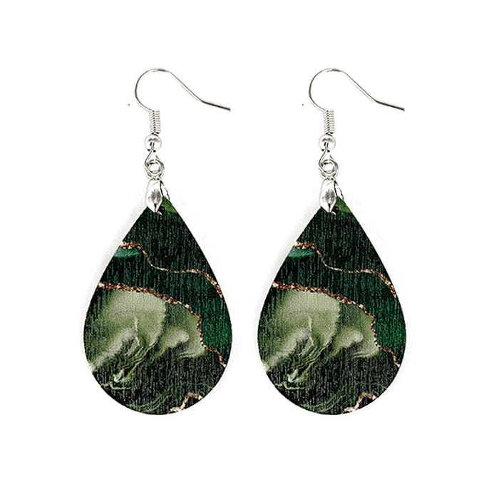 Wholesale Summer Waves Wooden Earrings Imitation Marble Printing Bohemian Lightweight Earrings
