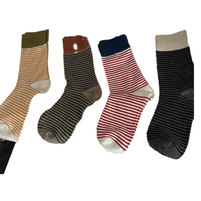 Wholesale Striped socks, mid length socks, casual long tube pile socks