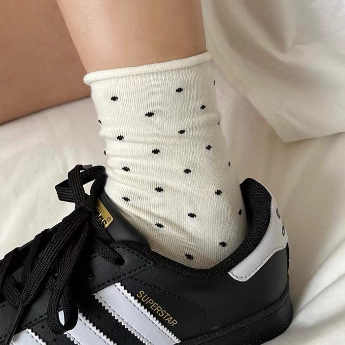 Wholesale Curled edge polka dot socks, mid tube socks, simple pile socks, long socks