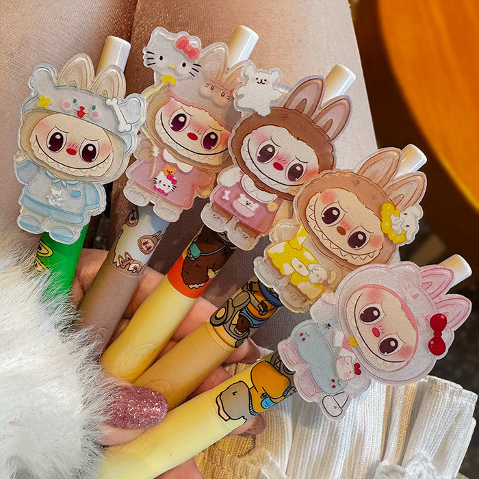 Wholesale 5pcs Cartoon Funny Press Ballpoint Pen,  High-Looking Student Exam Special Quick-Drying Soft Grip Pendant Pen