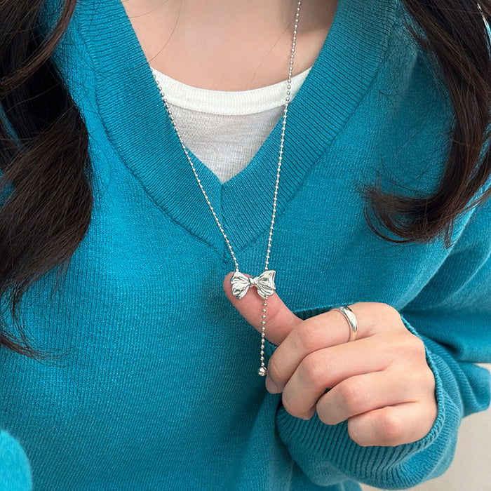 Wholesale Titanium steel non fading tassel bow sweater chain long high-end necklace