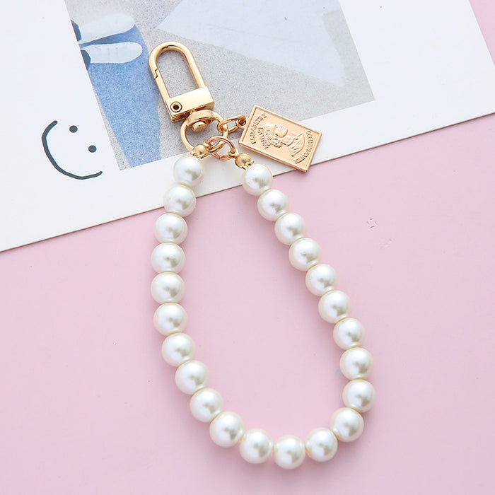 Wholesale Retro Pearl keychain pendant alloy mobile phone chain bag pendant