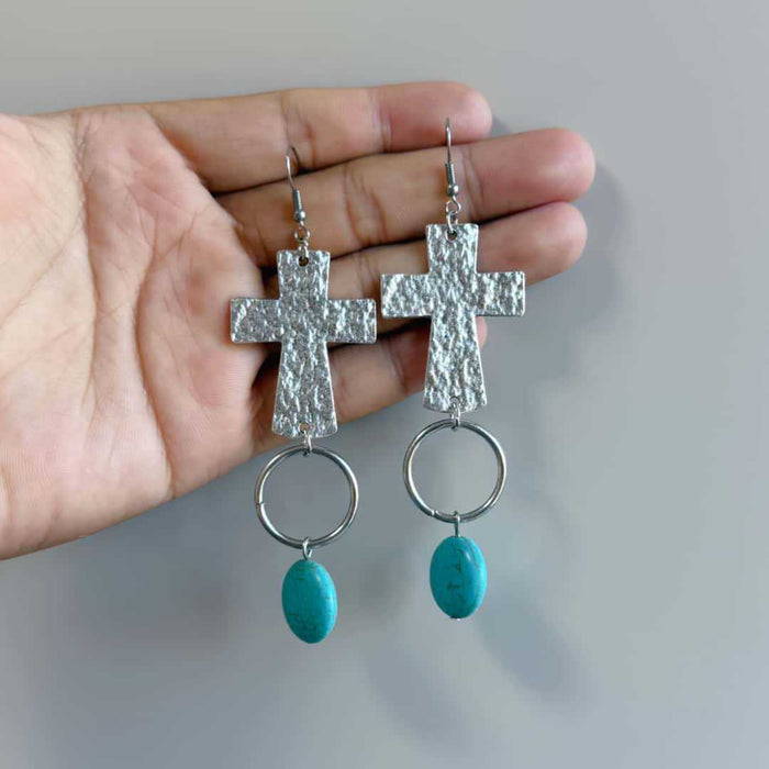 Wholesale Antique silver drop cross earrings