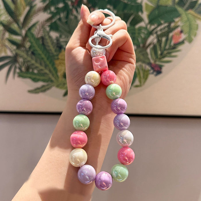 Wholesale Creative and Colorful Electroplated Bead Keychain Accessories Hand Chain Backpack Car Keychain