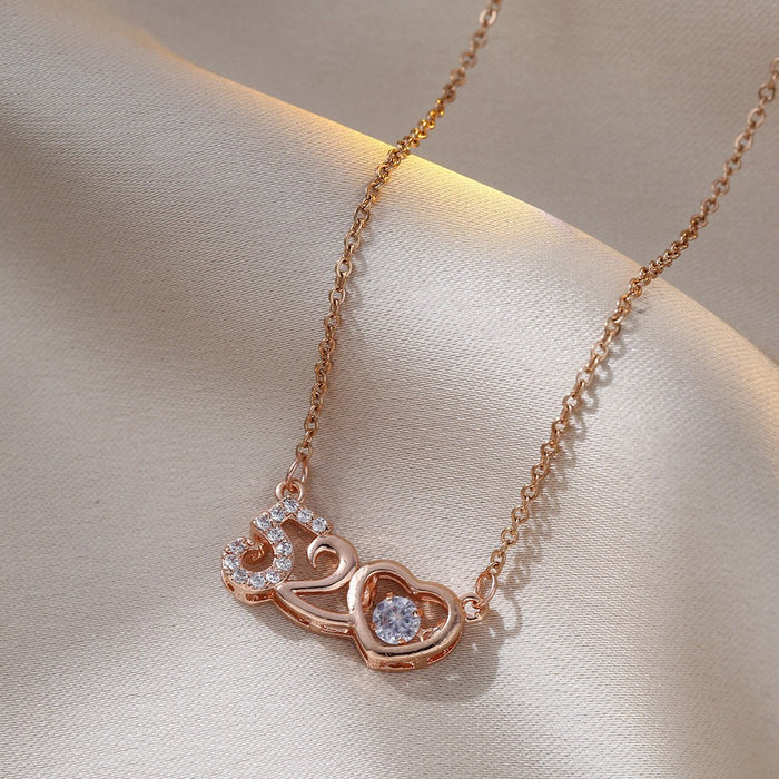 Wholesale Titanium steel necklace, fashionable heart-shaped zircon pendant necklace