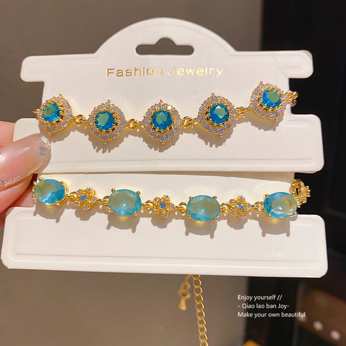 Wholesale Ocean Blue Zircon Round Bracelet Trendy Geometric Design Fashion Accessory