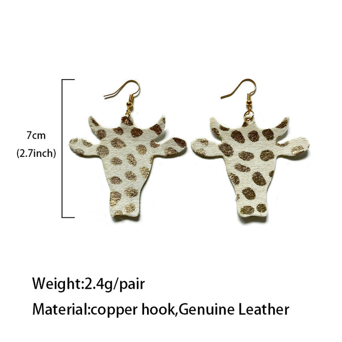 Wholesale Western retro earrings cow' s head leopard dairy cow print genuine leather horse hair denim earrings