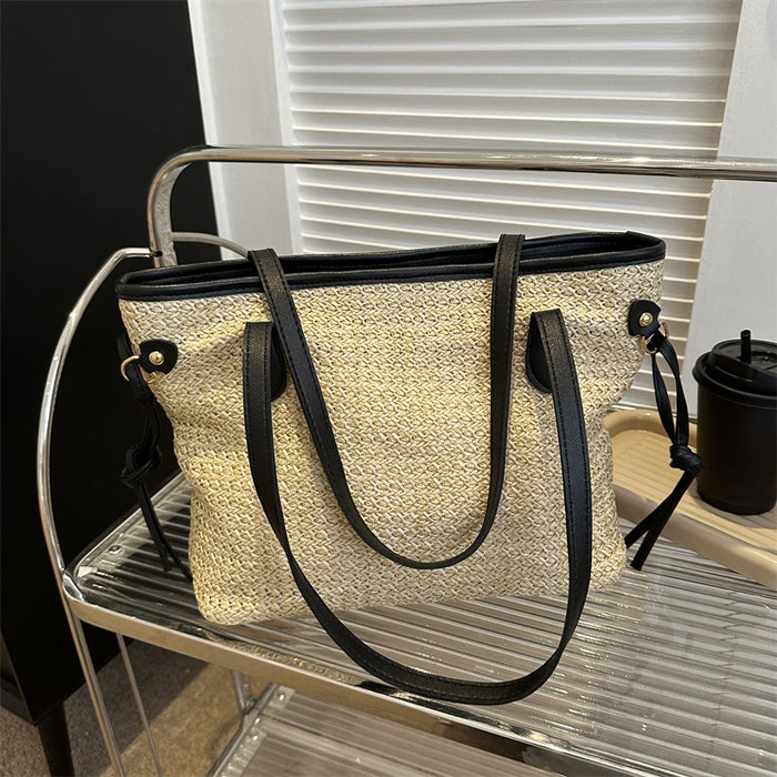 Wholesale Straw woven large capacity tote bag, simple woven bag, shoulder bag