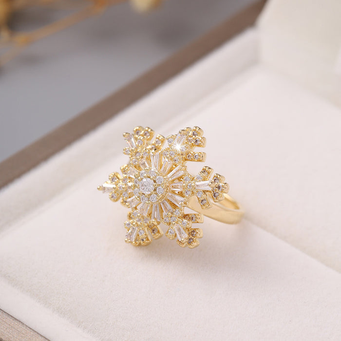 Wholesale Alloy Full Diamond Snowflake Double Layer Rotatable Open Ring JDC-RS-ZhuoM002