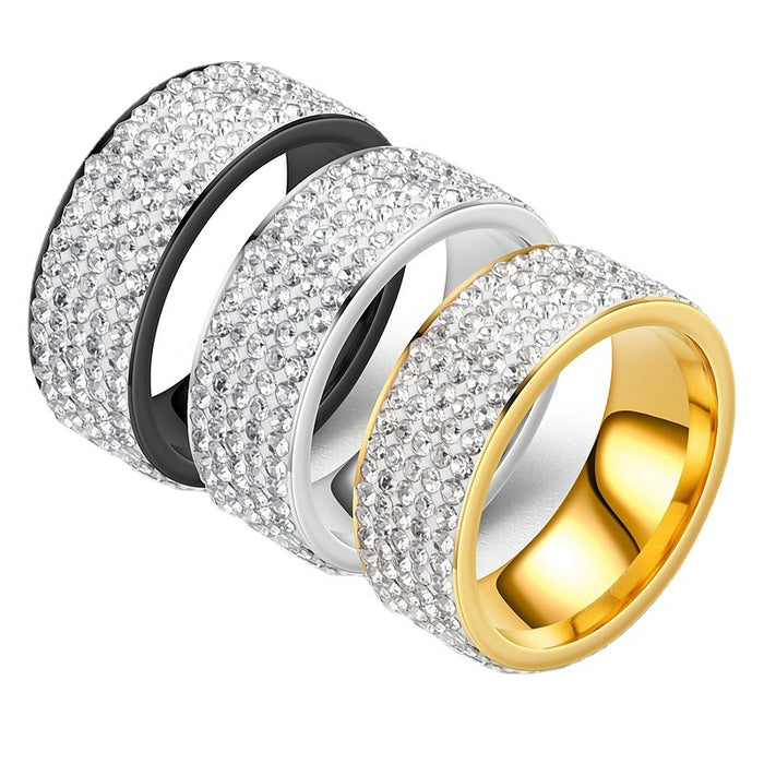 Wholesale Five Row Diamond Stainless Steel Ring JDC-RS-DChao002