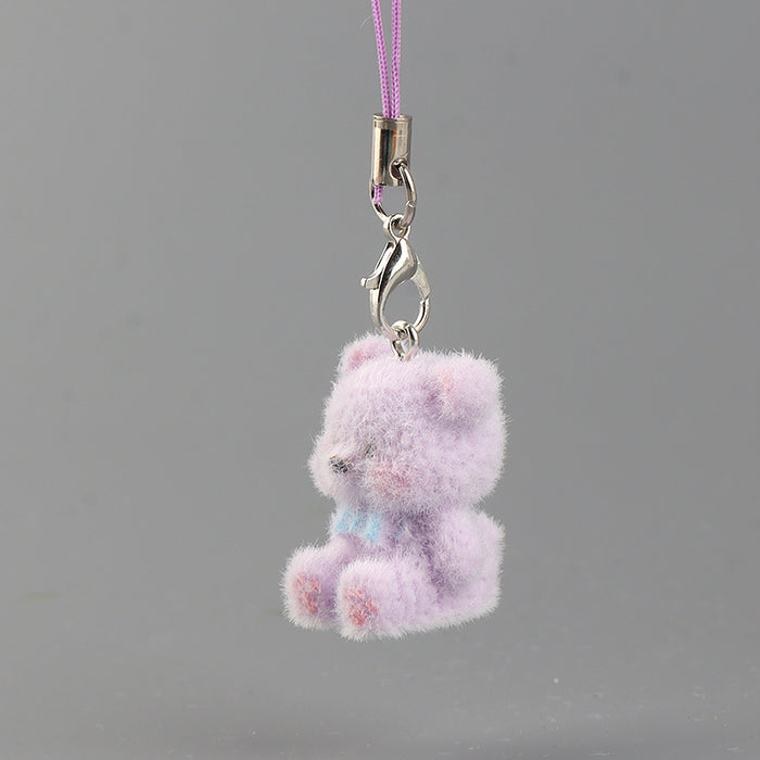 Wholesale Resin flocked colorful 3D bear phone charm,  cute and creative cartoon keychain