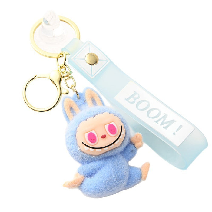 Wholesale Flocking Yoga Little Monster Keychain Small Pendant Cartoon Cute Doll Keychain Small Gift