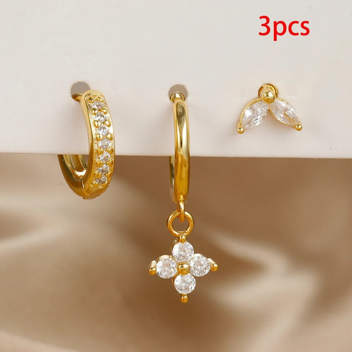 Wholesale Crystal flower earrings, geometric high-end earrings, earrings set, earrings accessories