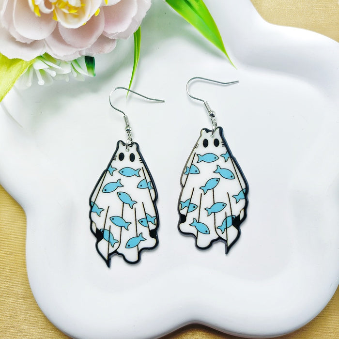 Wholesale Halloween Ghost Style Printed Acrylic Earrings JDC-ES-QiYu004