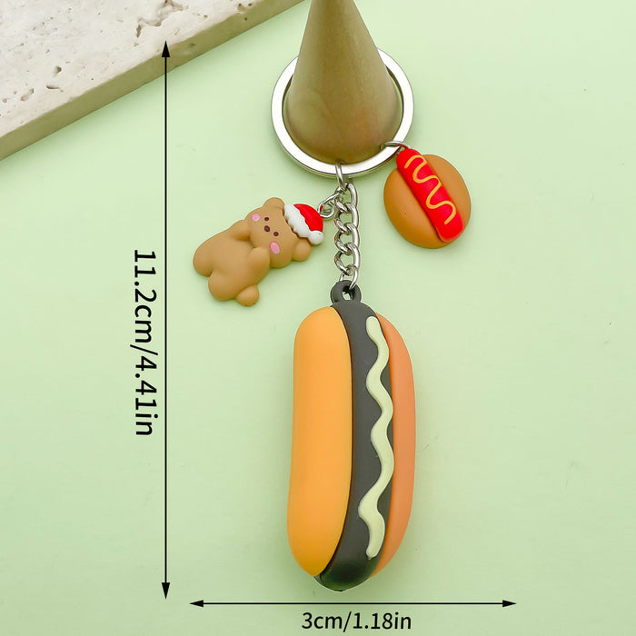 Wholesale Burger fries pizza keychain pendant creative soft rubber food toy pendant bag hanging decoration small gift