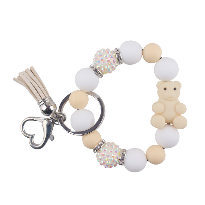Wholesale Cartoon Silicone Bear Beaded Bracelet Keychain Creative  Wrist Bracelet Key Ring Accessories