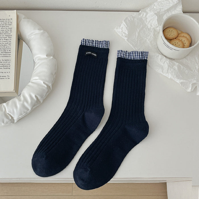 Wholesale Pile socks, butterfly knot socks, mid tube socks, checkered cotton socks