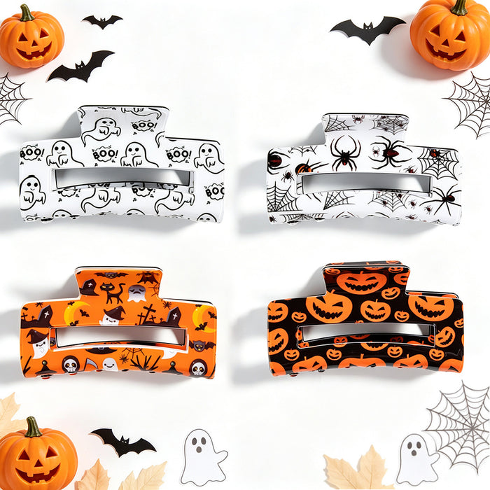 Wholesale Stylish  Shark Claw Hair Clips Ghost Pumpkin Black Cat Print Women Hair Accessory