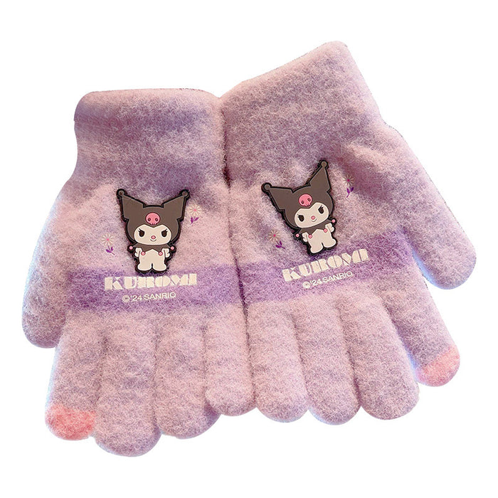 Wholesale Warm Gloves Cute Cartoon  fleece-lined Warm Five Finger Set