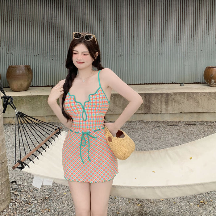 Wholesale New plaid sweet jumpsuit style swimsuit