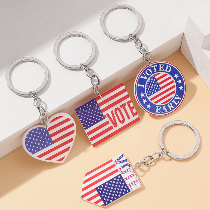 Wholesale American Independence Day Flag Love Acrylic Keychain JDC-KC-RongRui018