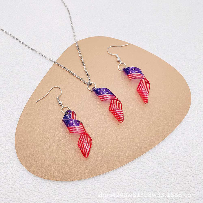 Wholesale Acrylic national flag pattern star element spiral shape necklace and earrings