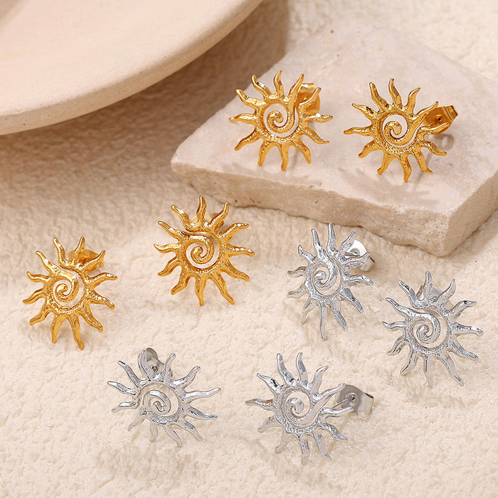 Wholesale Sun Stainless Steel Gold-Plated Earrings Popular Earrings Sunflower Earrings