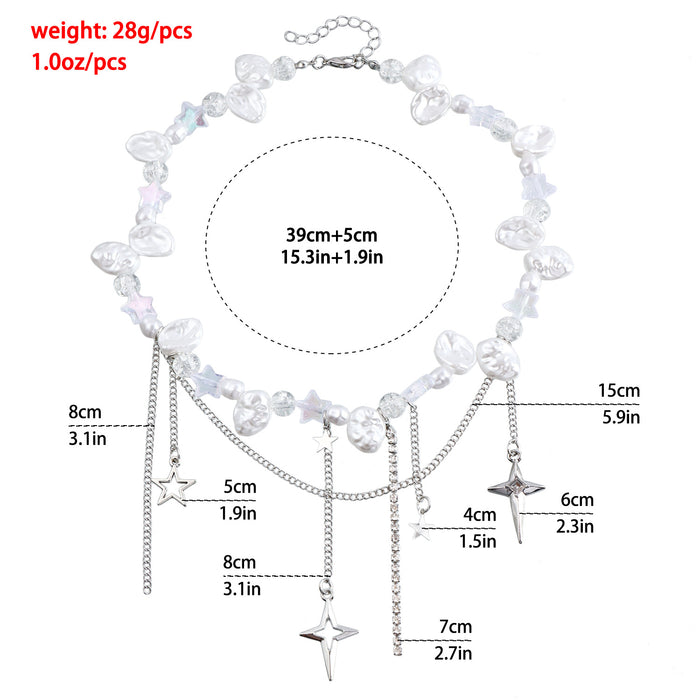 Wholesale Cross star diamond imitation pearl necklace fashionable personality stacking temperament high-end clavicle chain necklace