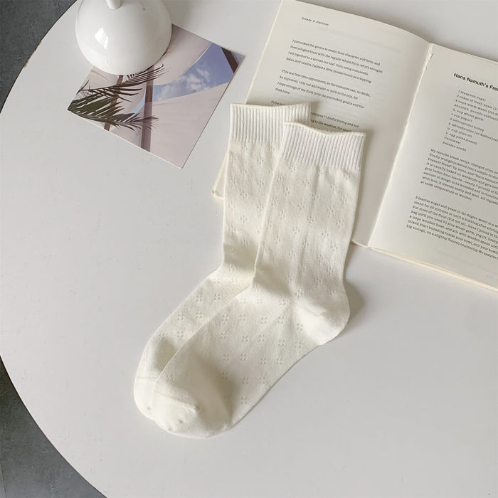 Wholesale Socks hollow mesh boneless pile socks solid color versatile mid length tube