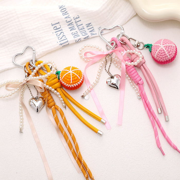 Wholesale New Handmade Crocheted Fruit Bag Pendant Bow Mobile Phone Hanging Chain