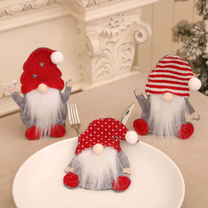 Wholesale New Dwarf Knife and Fork Set Face-less Old Man Knife and Fork Bag Rudolph Tableware Set Christmas Decoration Supplies