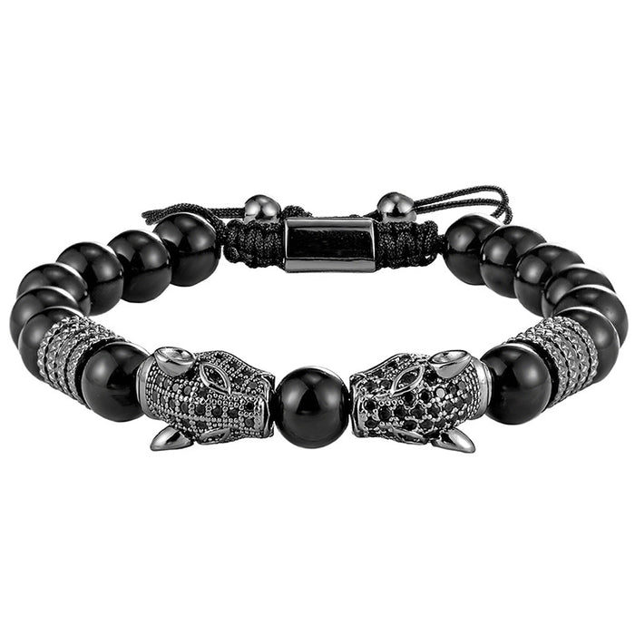 Wholesale Leopard Head Braided Bracelet Stainless Steel Roman Number Bracelet Vintage Style Three Piece Set