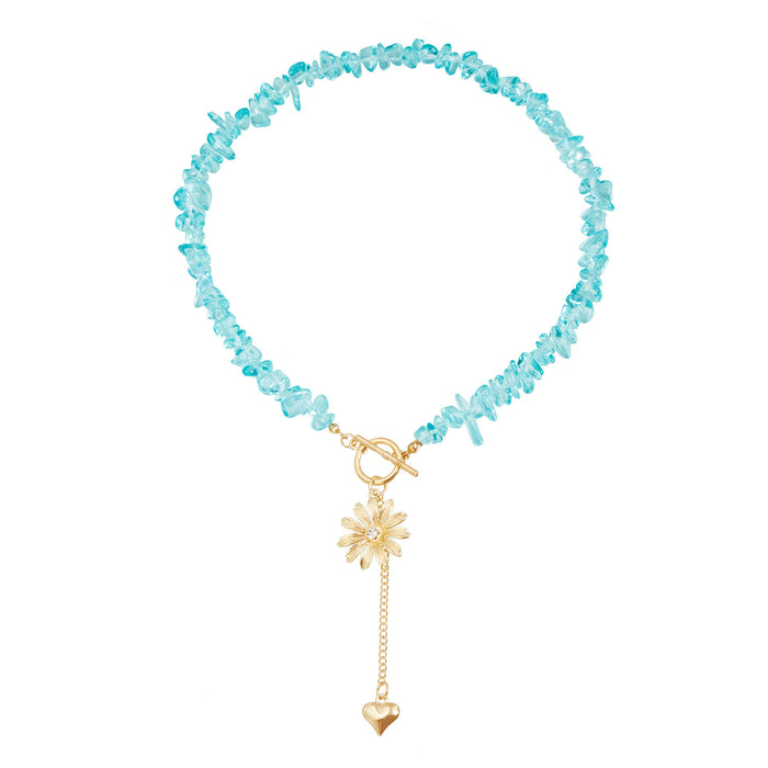Wholesale Jewelry Forest Style Daisy Heart Tassel Necklace Niche Versatile Buckle Necklace