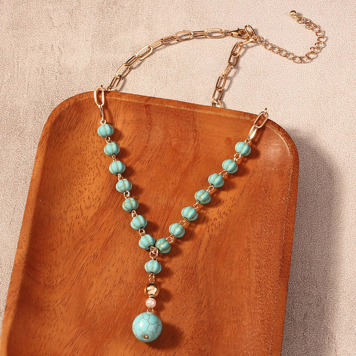 Wholesale ethnic style temperament retro turquoise pendant necklace beaded