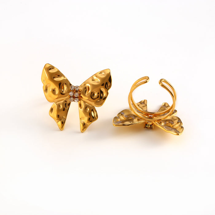 Wholesale Popular and versatile stainless steel butterfly patterned zircon earrings with light luxury and high-end feel, earring ring set