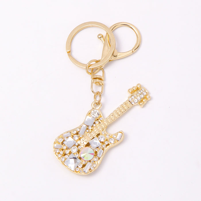 Wholesale Crystal Guitar Keychain Stylish Gift Zinc Alloy Key Ring for Couples Birthday MOQ:4