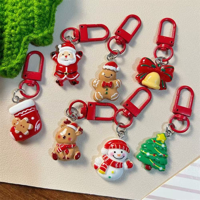 Wholesale Resin Cartoon Christmas Keychain Cute Reindeer Santa Snowman Bag Charm Boutique Gift