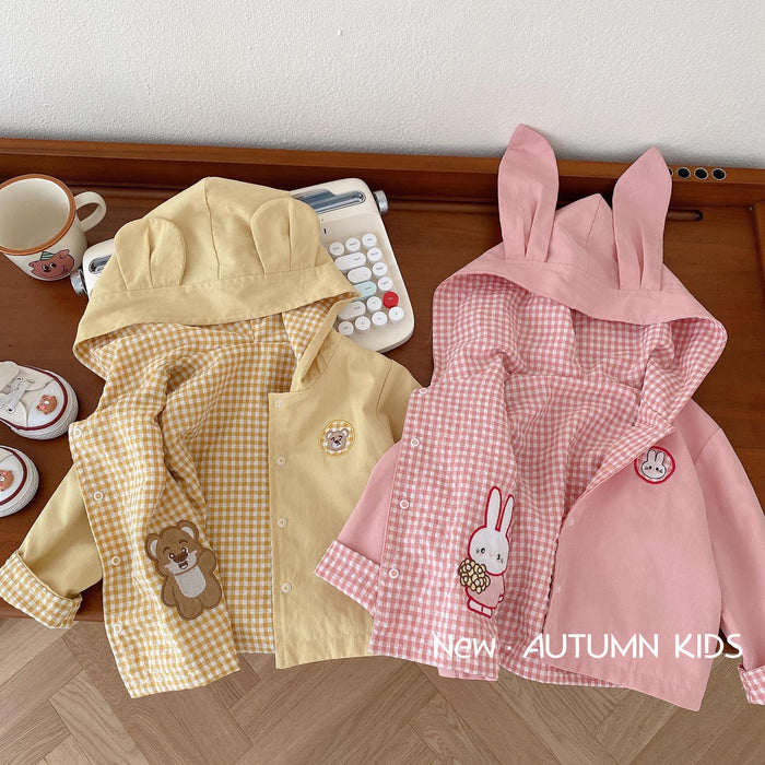 Wholesale Children's Double-sided Outerwear 0-5 Years Old Autumn Girls' Stylish Teddy Bear Hooded Jacket Boys' Checkered Top JDC-BC-XZXY004