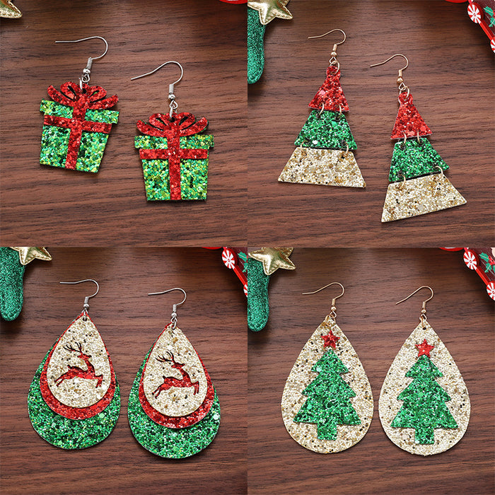 Wholesale Stylish Christmas Leather Pendant Earrings Handmade Square Jewelry Boutique Resale