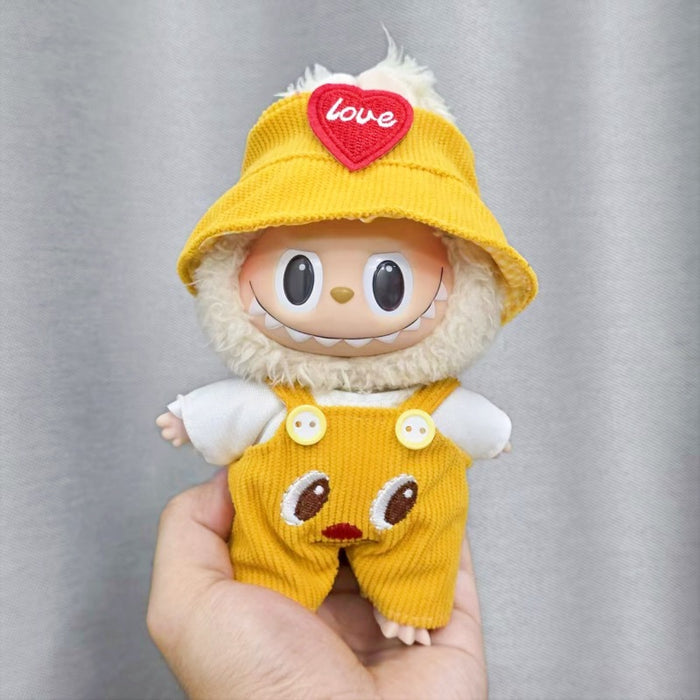 Wholesale Sitting Party Doll Clothes Cola  Vinyl Clothes Fisherman Hat Overalls Set