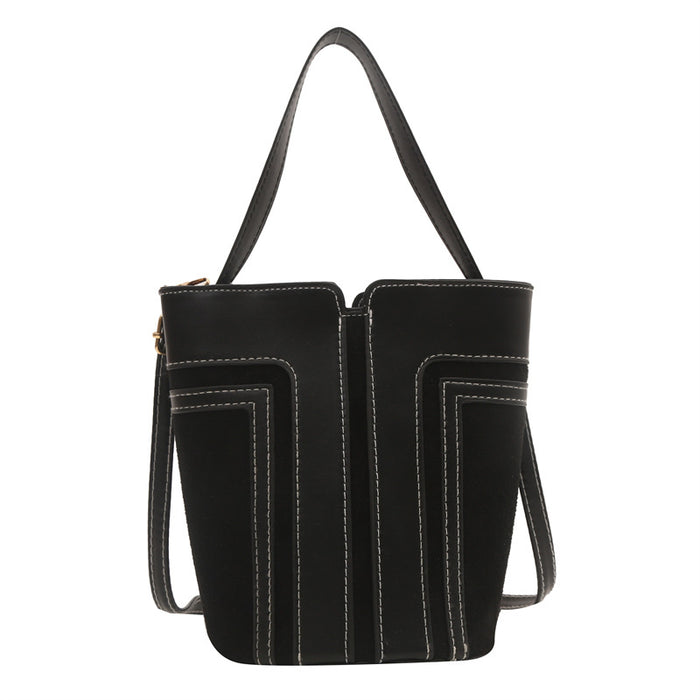 Wholesale Street Trend Khaki PU Bucket Small Spliced Bag - Fashion Accessory Gift