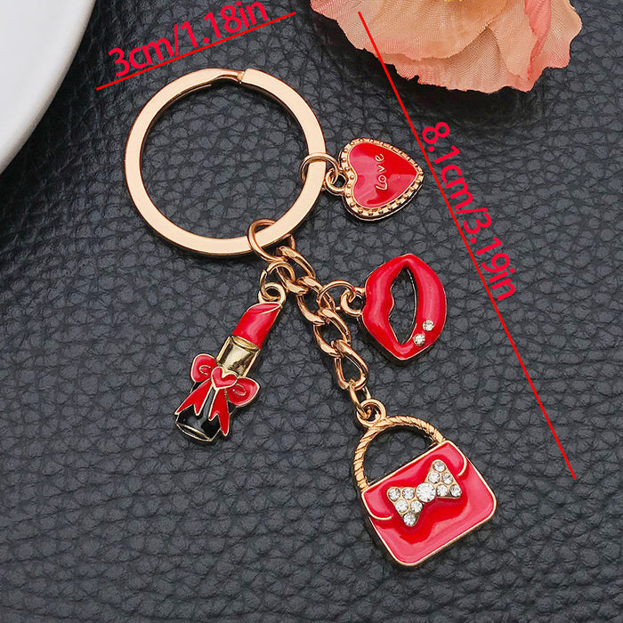 Wholesale Oil-dripped rose red lips alloy keychain