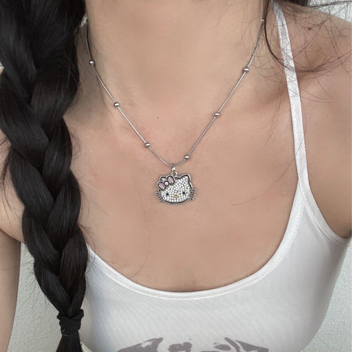 Wholesale Cute cartoon cat silver metal pendant collarbone chain temperament necklace jewelry neck chain necklace