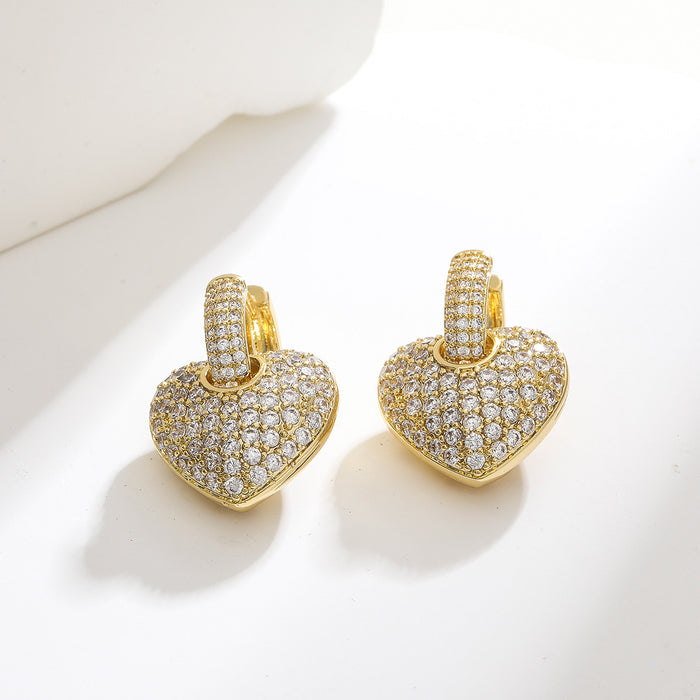 Wholesale Light luxury, high-end temperament, retro colored zircon heart-shaped heart earrings, earrings, earrings, ear buckles